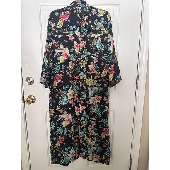 Zara Kimono Open Front Belted Long Tropical Floral Women's Size Medium Boho - Picture 8 of 8